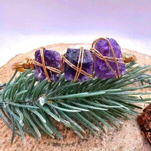 Nature Amethyst Polished Stone Wire Wrapped Cuff Bangle